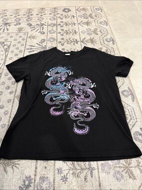 Streetwear Society Black T-Shirt with Pastel Dragon Graphic